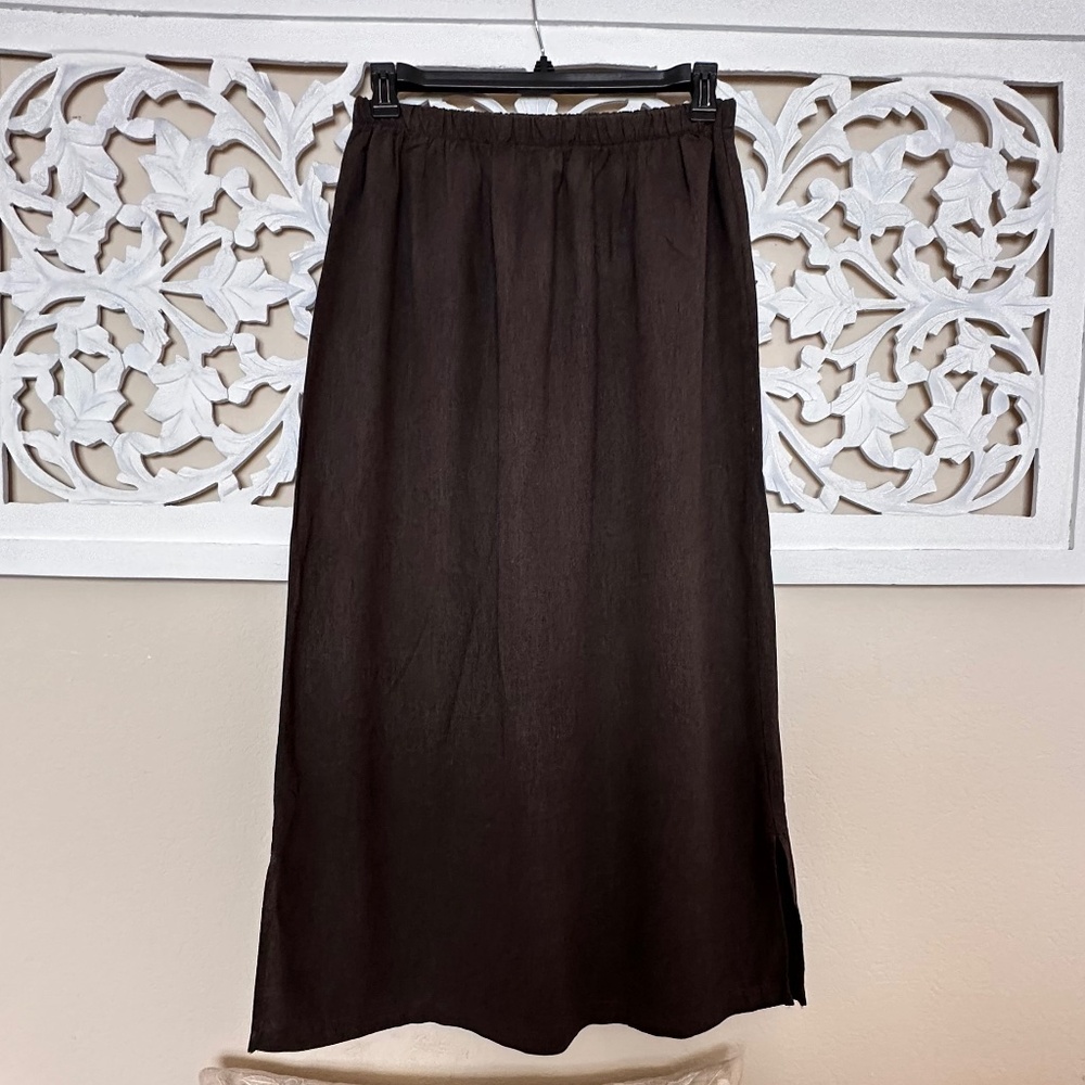 CP SHADES BROWN RAYON COTTON ELASTIC WAIST BOHO LAGENLOOK MAXI SKIRT LARGE